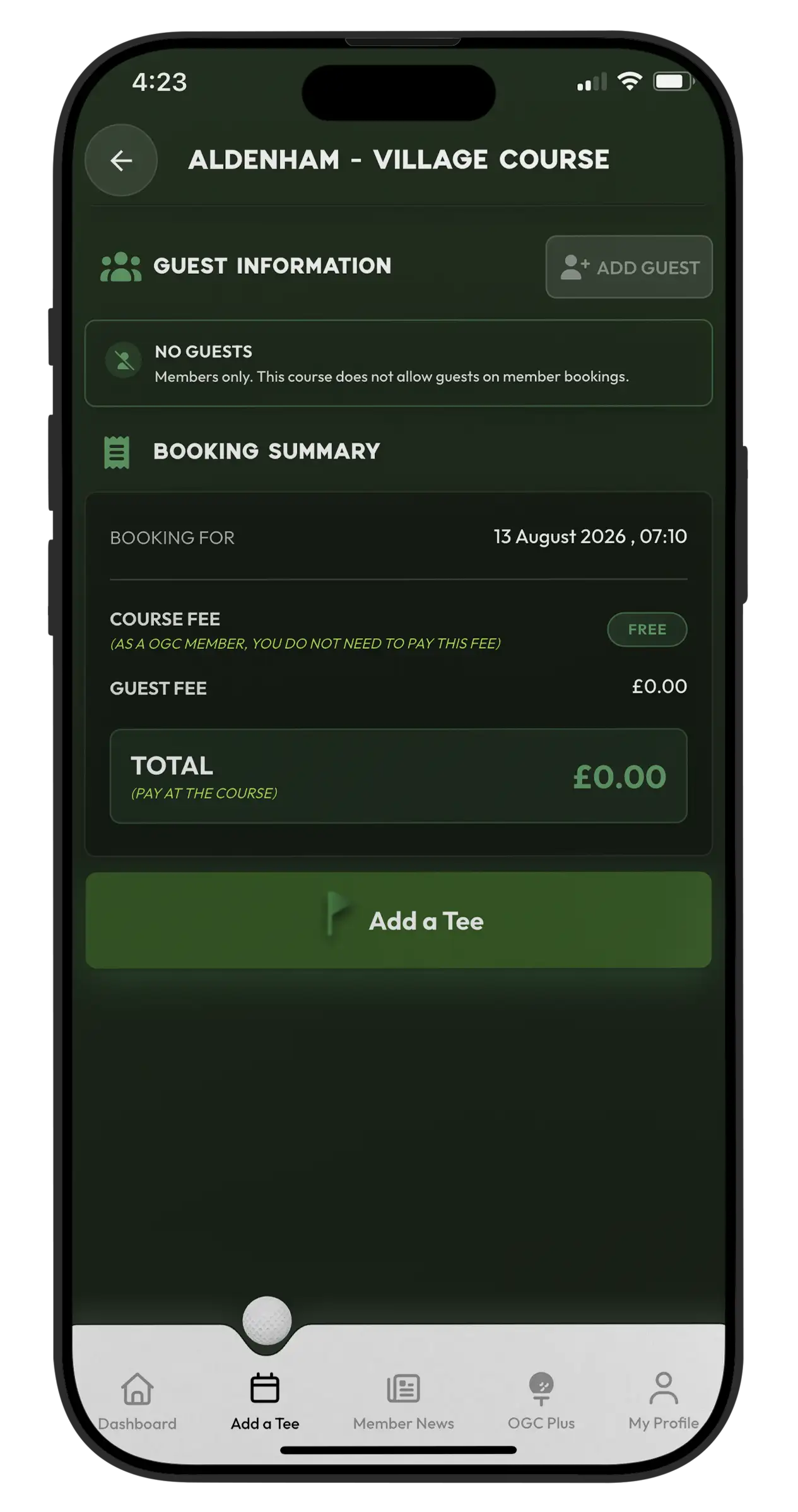 One Golf Club app — Add guests