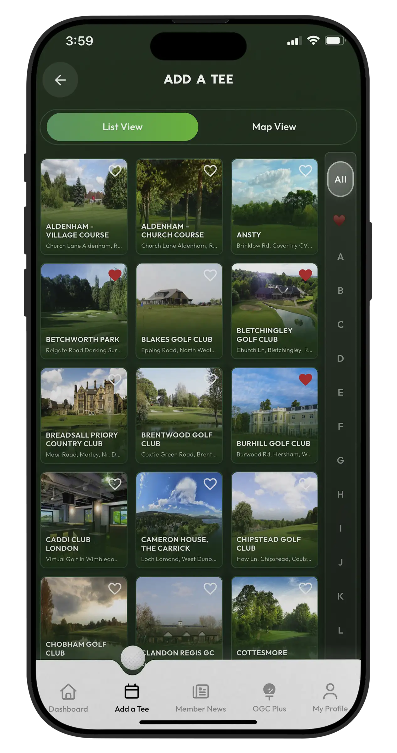 One Golf Club app — Book a tee time